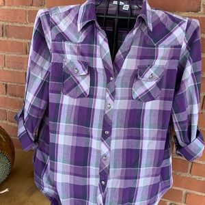 Cato Purple Plaid Button up Blouse